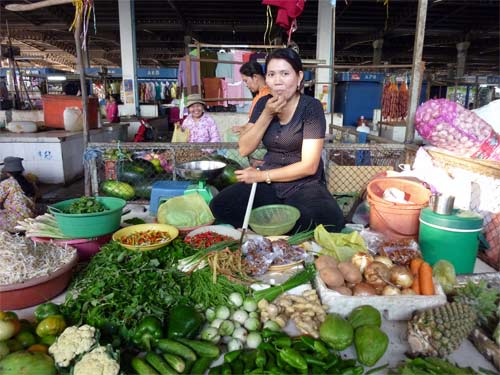 Selling Veggies at the SihanoukVille Market 