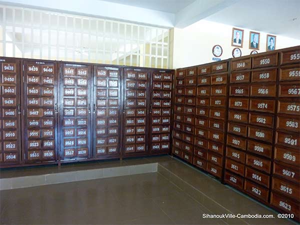 sihanoukville, cambodia post office.  cambodian stamps sold here.