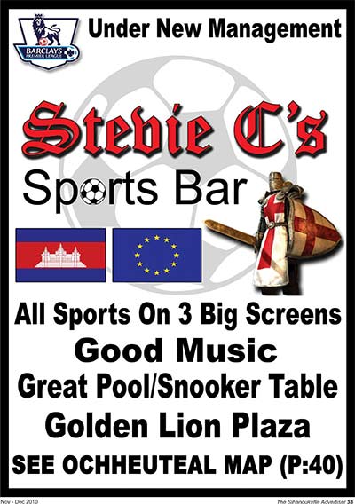 stevie c's sports bar, golden lion plaza, sihanoukville, cambodia.  beer bars.