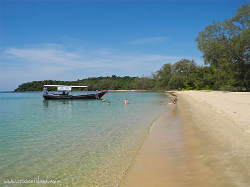 Crusoe Island Beach Camping & Bungalows on Koh Ta Keiv Island in Sihanoukville, Cambodia.