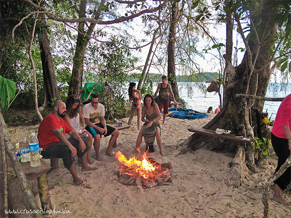 Crusoe Island Beach Camping & Bungalows on Koh Ta Keiv Island in Sihanoukville, Cambodia.