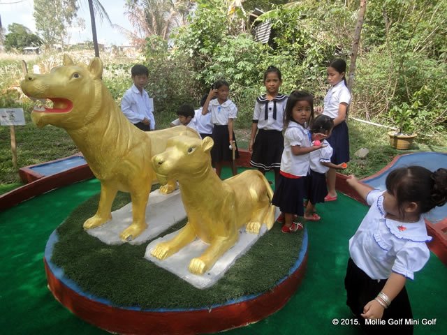 Golden Lions Circle in Sihanoukville, Cambodia.  Mollie Golf Mini Golf