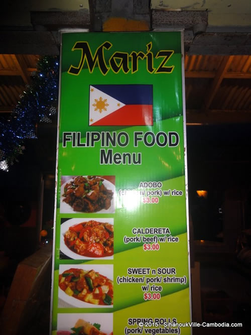 Mariz Filipino Restaurant in SihanoukVille, Cambodia.