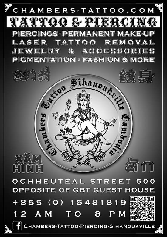 Chambers Tattoo and Piercing in SihanoukVille, Cambodia.