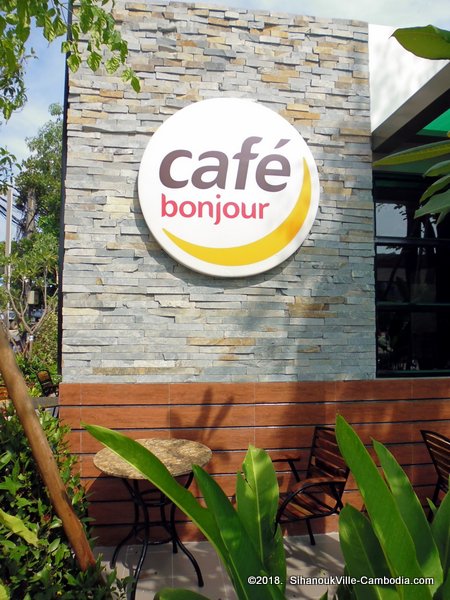Total Gas and Bon Jour Cafe in Sihanoukville, Cambodia.