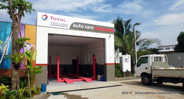 Total Gas and Bon Jour Cafe in Sihanoukville, Cambodia.