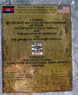 plaque from USAID for route 4 from sihanoukville to phnom penh