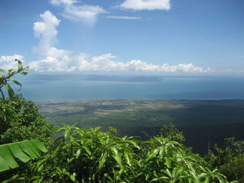 view of Phu Quoc island in Vietnam from the top of bokor mountain in cambodia Stray Dog Adventures dirt bike tours in Sihanoukville, Cambodia.  Motorcycle Trips throughout Cambodia.